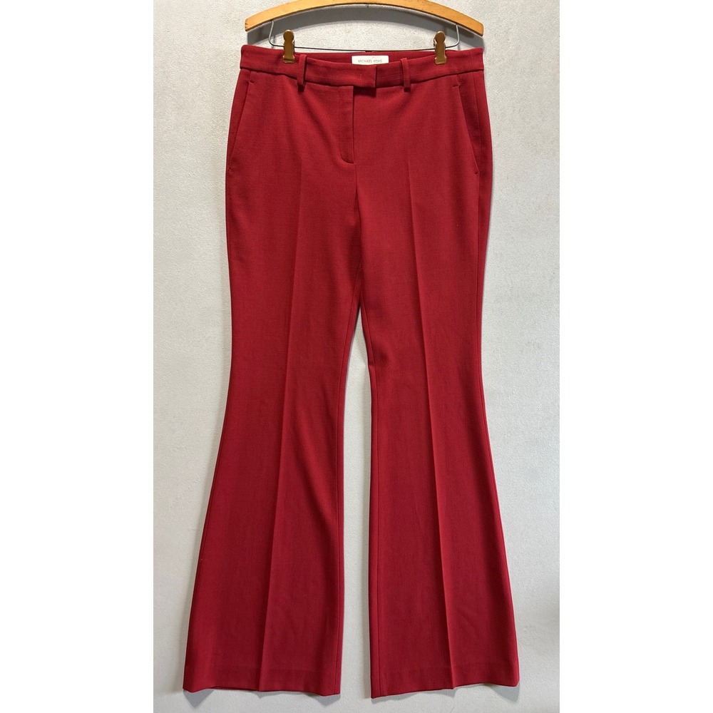 Michael Kors Maroon Red Bell Bottom Slacks Dress Pants Size 8 Flare Leg Ttousers - Picture 2 of 8